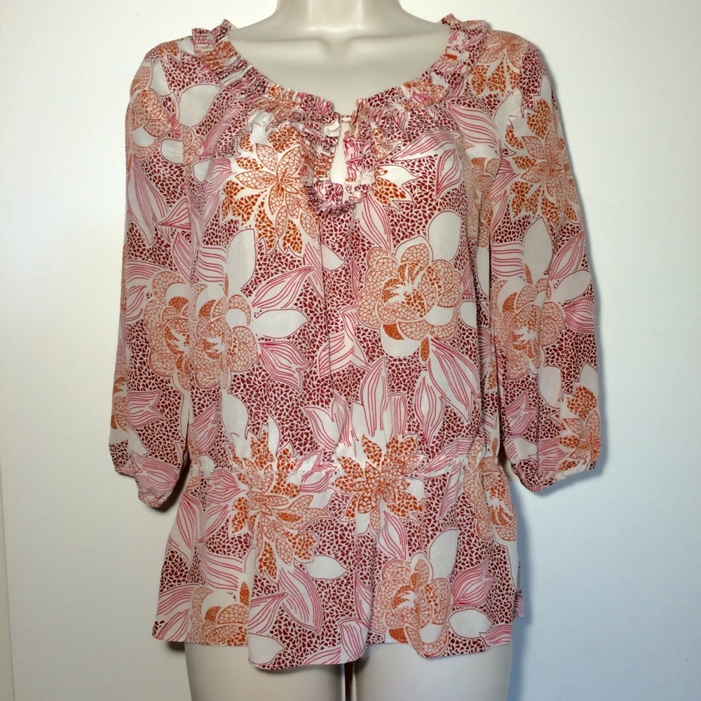 Banana Republic Floral Silk Peplum Blouse XS
